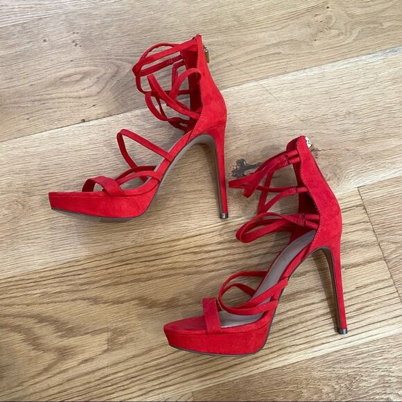 Guess Strappy Platform Stiletto Heels in Red - Picture 3 of 8